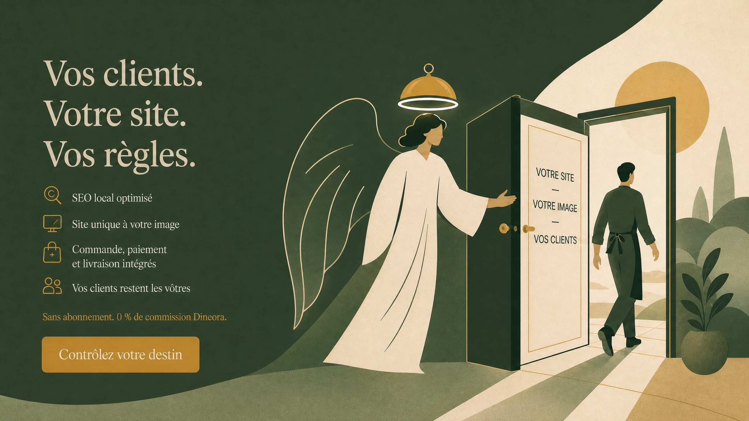 Vos clients. Votre site. Vos regles. SEO local optimise, site unique a votre image, commande, paiement et livraison integres.